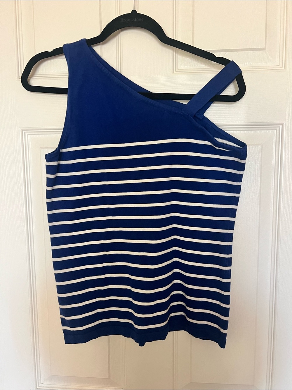 august silk Blue & White One-Shoulder Striped Tank